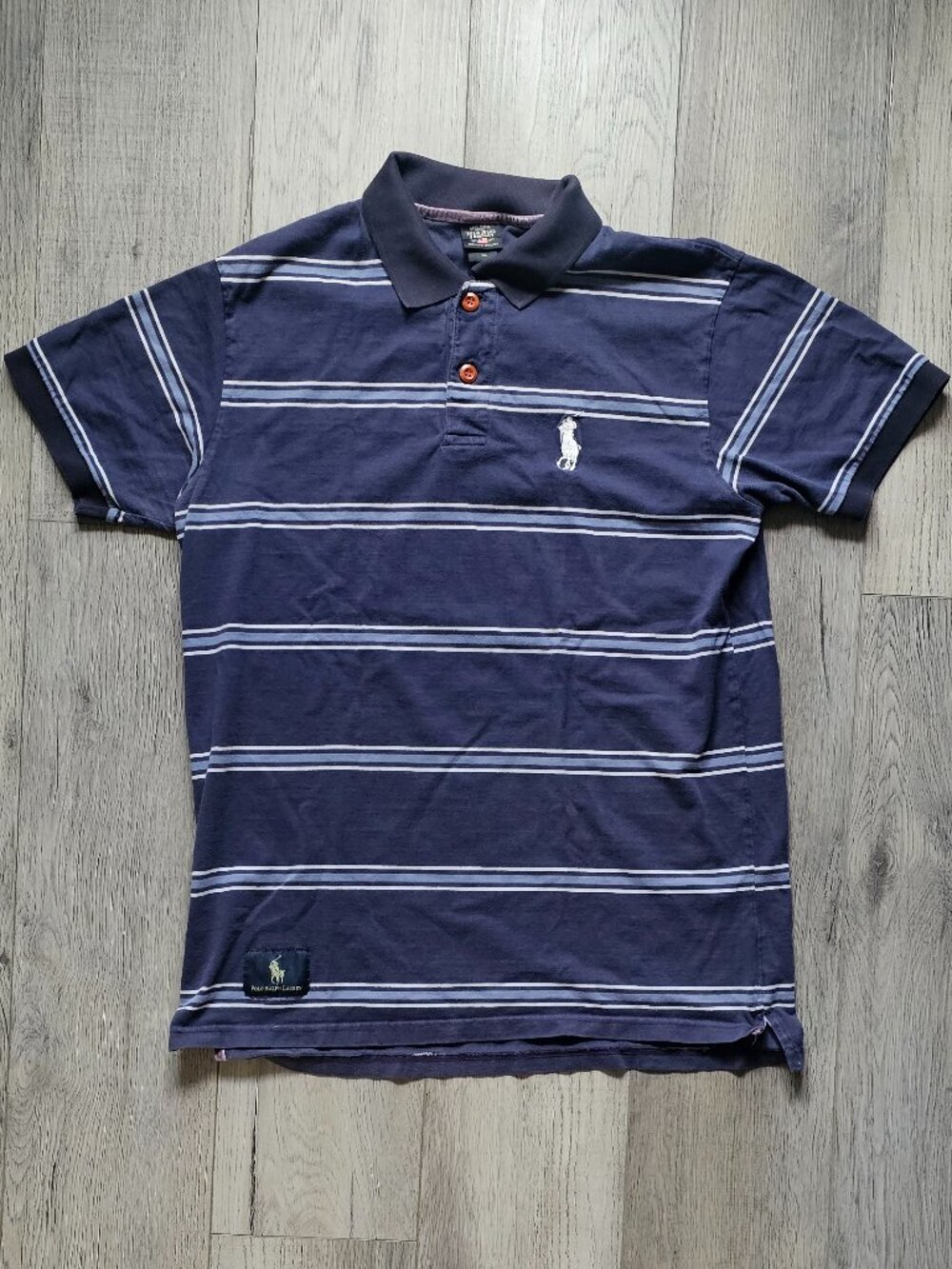 Vintage Polo Jeans Co Ralph Lauren Men´s XL Striped Polo Shirt Navy Blue Pony